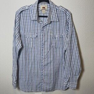 Dakota Grizzly Men’s Plaid Button Down Shirt Size Large Blue White Cotton Long